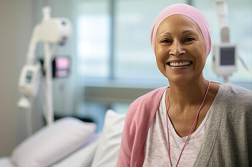 Woman wearing a headscarf in a medical setting